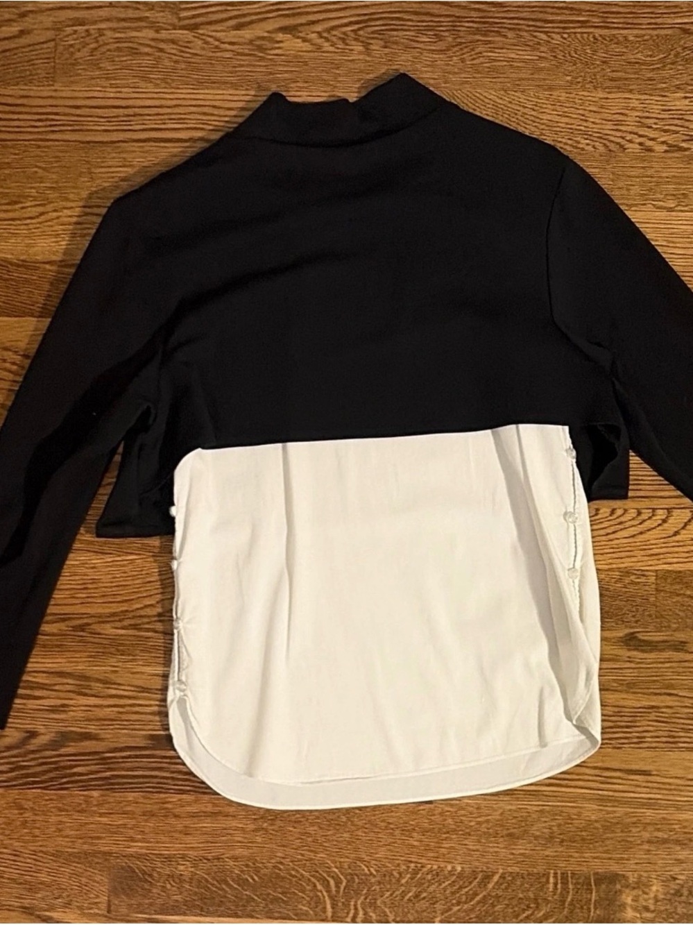 DREW Black Mock-Neck Layered-Look Sweatshirt with White Hem - Picture 3 of 3